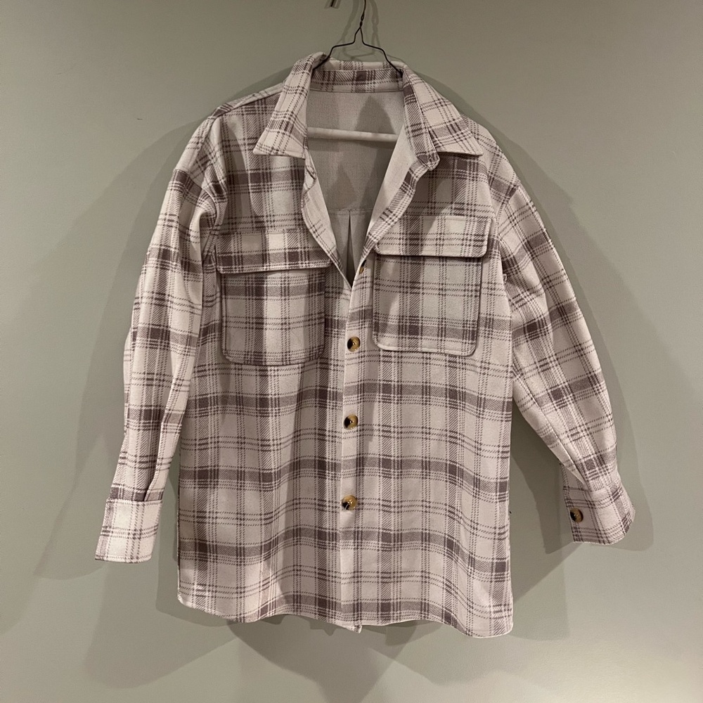 Light grey and white striped shacket